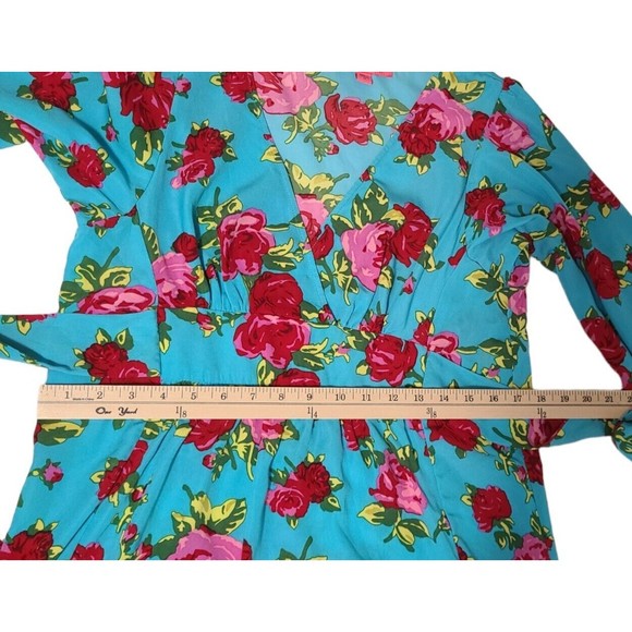 Betsey Johnson Tunic Top Women's M Colorful Floral Bell Sleeve Tie Sash Blouse - Picture 7 of 11